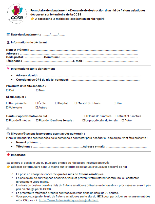 Formulaire frelons 2026